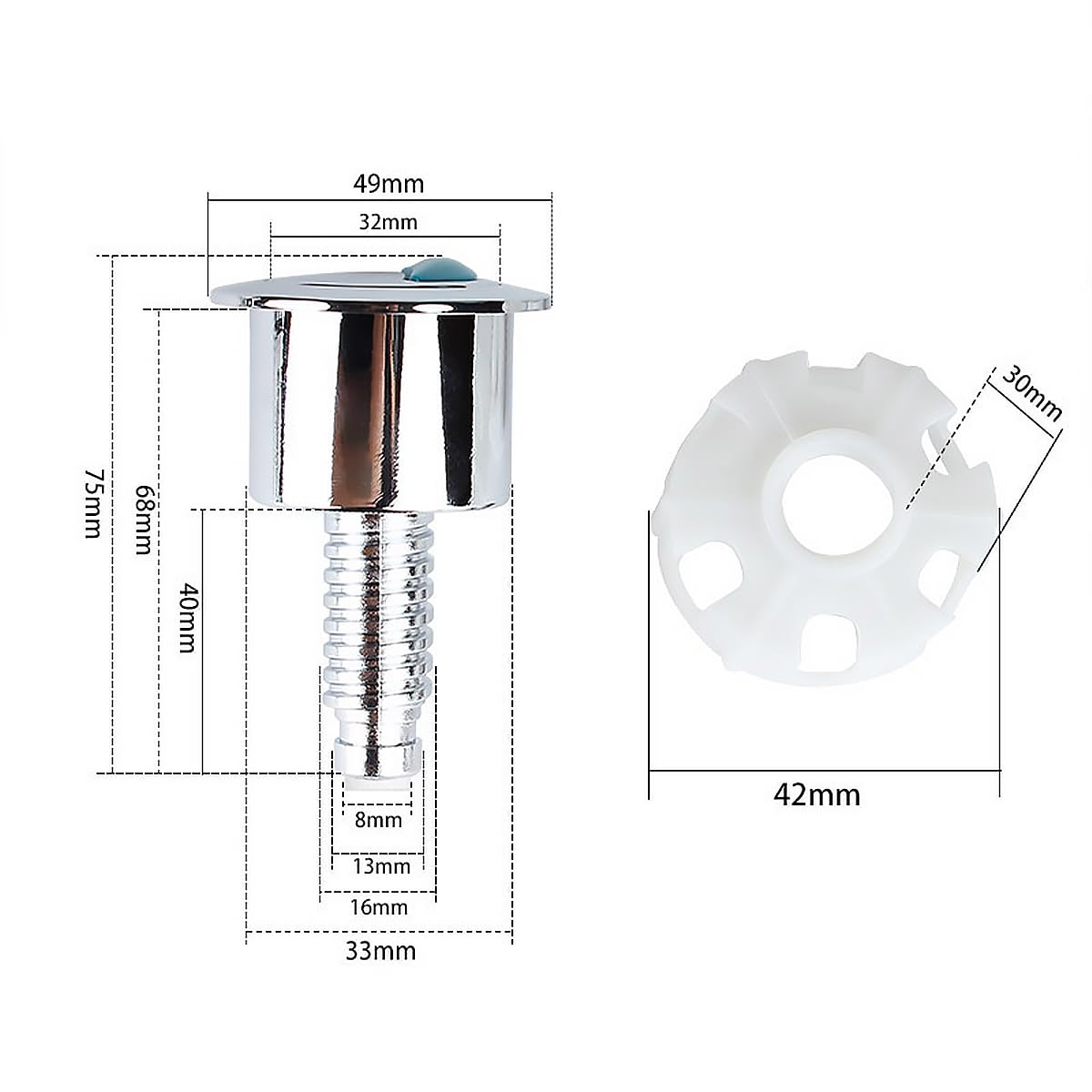 POFET Reemplazo de botón pulsador para Inodoro, botón de Drenaje Doble Redondo, Adecuado para Aberturas de 33mm a 49mm