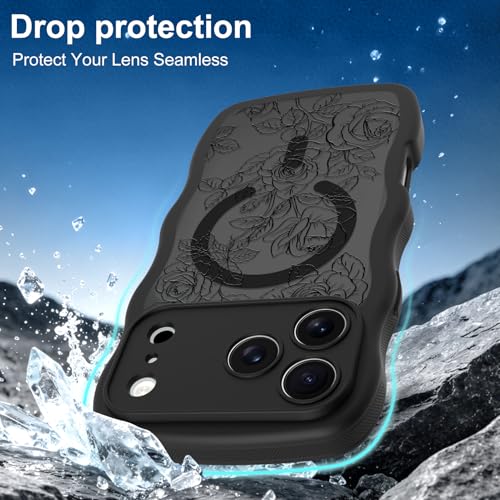 Wlxee Magnetic for iPhone 17 ProCase Black Curly Wave Edge Rose Desd. by Wlxee - Used condition - Image 2