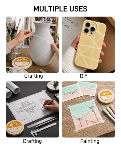 Image of JusArt 3 Packs Artist Tape for Watercolor Paper, 1 /4 inch Wide Total 600FT Long, White Art Tape for Masking, Framing and Drafting, Acid Free, Low Tack