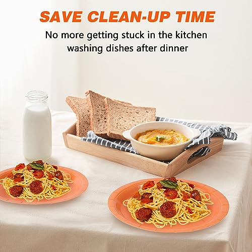 Image of Orange Disposable Paper Plates, 9 Inch Dinner Party Plates, 50 Count Bulk