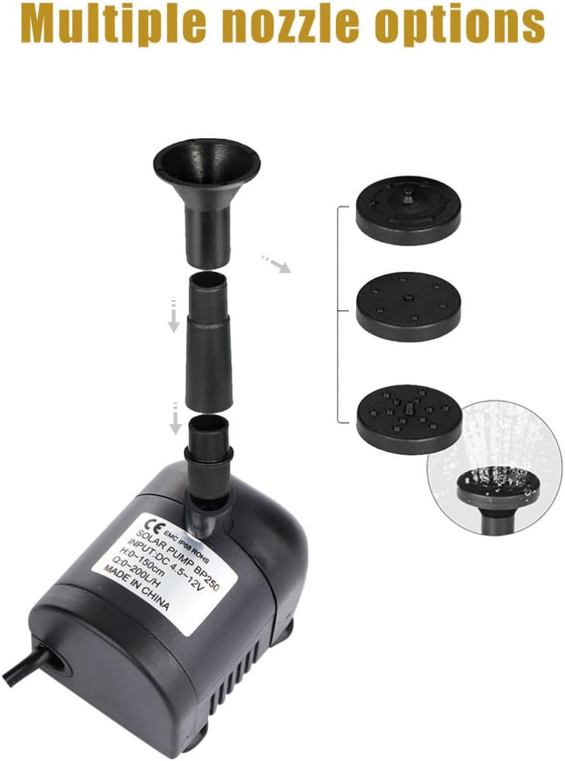 2.5w Solar Fountain Pump Kit Solar Fountain Pump for Outdoor Use Garden Decor Aquarium h Height