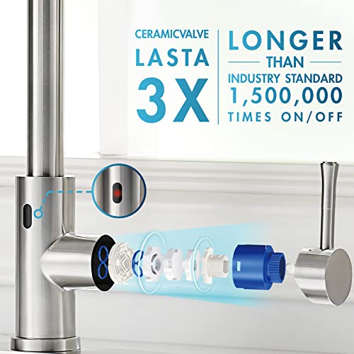 Guukar Touchless Kitchen Faucet, Single Handle Motion Sensor Kitchen Sink Faucet With Pull Down Sprayer, Brushed Stainless Steel 3 Way Faucet For Kitchen Sink With 10 Inches Deck Plate #TOP5