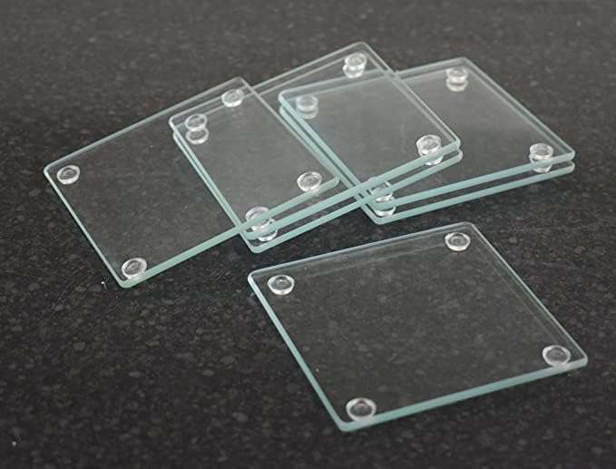 RnT Set Of 6 Clear Tempered Glass Coasters Square Shaped Heavy Duty Heat Resistant Premium Quality Office Desk Living Room Kitchen Home Kitchenware Household Essentials 10x10cm