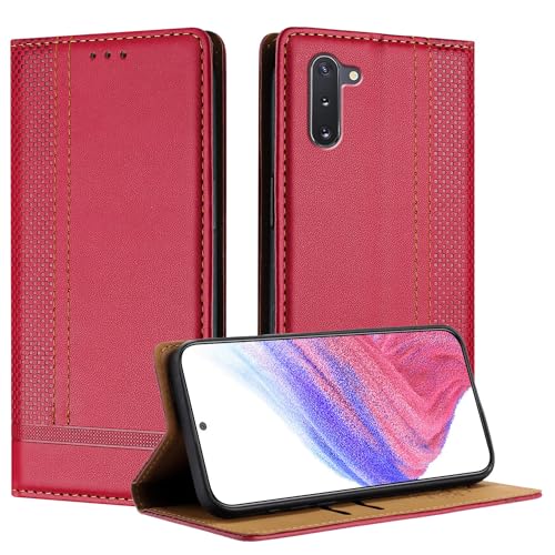 Mo-Beauty for Samsung Galaxy Note 10 Case, Leather Flip Wallet Cover Compatible with Samsung Note 10 with [Card Slots] [Kickstand] [Magnetic] (Red)