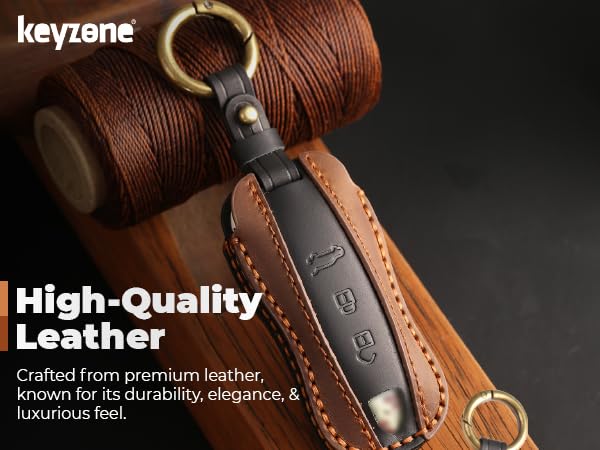 Image of keyzone dual leather key cover for Porsche 911, Cayenne, Panamera, Taycan 3 button smart key
