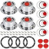 23E057 - Loose Hubcaps - RevHD 3 CheeMuii 4 Pack 343-4009 Trailer Hub Caps with Oil Window Cover Kit 4 Set 3434009 Aluminum Hubcaps for Trailer Axle with Extra Rubber Plugs Replace for Stemco 343-4009 359-5990