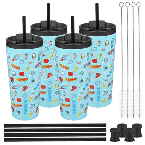 BJPKPK 4 Pack 22oz Insulated Tumbler with Lid & Straw, Stainless Steel