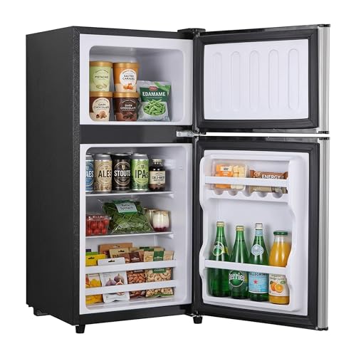 Image of 3.2 Cu.Ft Mini Fridge with Freezer, 2 Door Small Refrigerator with Adjustable Thermostat Energy-efficient Low Noise, Compact Fridge for Bedroom, Office, Dorm, Pewter