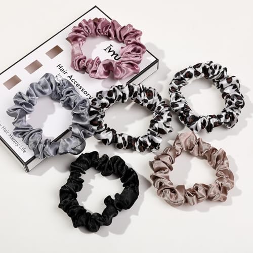 Image of Silk Hair Ties Satin Scrunchies - Small Mini Scrunchy for Women Thick Hair Accessories Cute Soft No Slip Hair Elastics Ponytail Holder for Curly Hair No Damage Hairties Gift for Girls