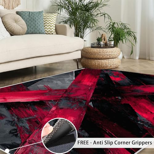 Tapete moderno negro y rojo 6x8 pies lavable antideslizante miniatura 5