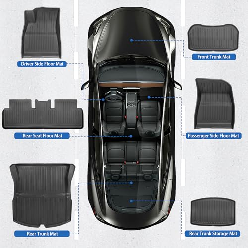 Image of Floor Mats Fit for Tesla Model 3 Highland 2025 2024, Custom Fit All-Weather Cargo Liner Full Cover Car Mats with Front Rear Cargo Mat Trunk Floor Mat Interior Accessories