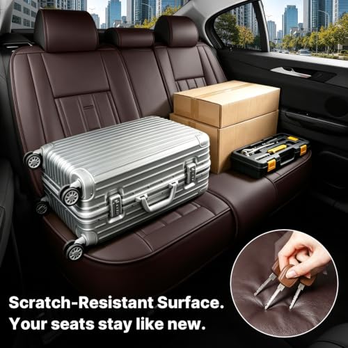 Image of Car Seat Covers Full Set for Toyota RAV4 1999-2025 Brown (5 Pack) | Waterproof car seat cover, anti-slip, breathable. Airbag compatible. Seat heating works. Easy clean. Durable stitching.