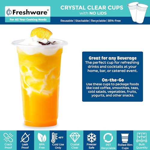 Image of Freshware Clear Plastic Cups [100 Pack - 24 oz] Disposable Cups for Iced Coffee, Smoothie, Milkshake, Cold Drinks