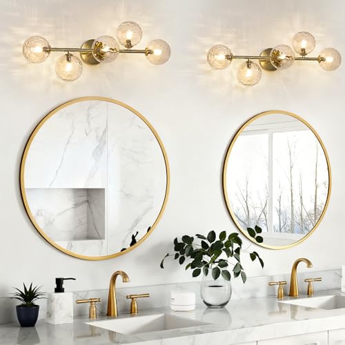 Image of 5 Lights Bathroom Vanity Light,Brushed Gold Globe Bathroom Light Fixtures