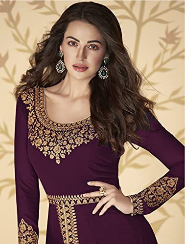 Image of Divine International Trading Co Women's Faux Georgette Semi Stitched Top with Santoon Fabric Bottom and Faux Georgette Dupatta Embroidered Front Slit Anarkali Dress