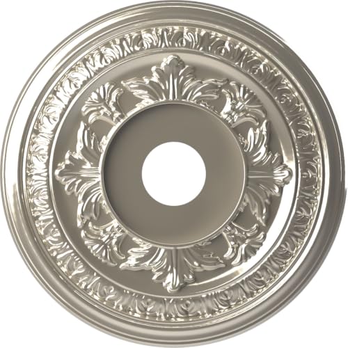 Image of Ekena Millwork CMP19BABCR Baltimore Thermoformed PVC Ceiling Medallion (Fits Canopies up to 7 3 /4 inch), 19 inchOD x 3 1 /2 inchID x 1 inchP, Bright Coat Chrome