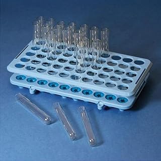 Globe Scientific 456926 Tube Rack with Grippers, Polyoxymethylene, Tube Eject, fits up to 15mm Tubes, 50-Place, Orange