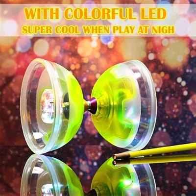 Chinese Yoyo Diabolo Set Includes 5 Inch Colorful LED Diabolo Light Up with 2 Pieces Diabolos Sticks, 1 Piece String and 1 Piece Net Bag for Fun Christmas Gifts (Yellow)