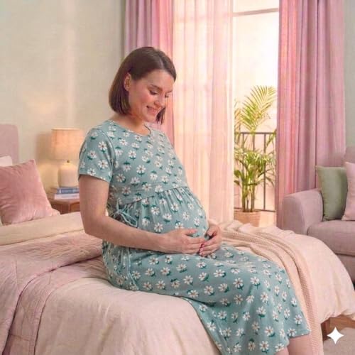 Image of Zero Clothing Feeding Dress for New Moms Casual Loungewear Ankle Length | Cotton Maternity Nighty | Zipless Feeding Dresses for Women | Pregnancy & Nursing Wear