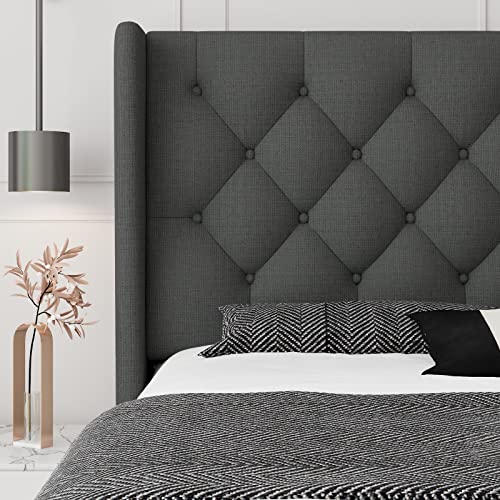 iPormis-King-Size-Bed-Frame-with-Wingback-Button-Tufted-Headboard-Upholstered-Platform-Bed-Frame-Sturdy-Wooden-Slats-8-Under-Bed-Space-Easy-Assembly-No-Box-Spring-Needed-Dark-Grey