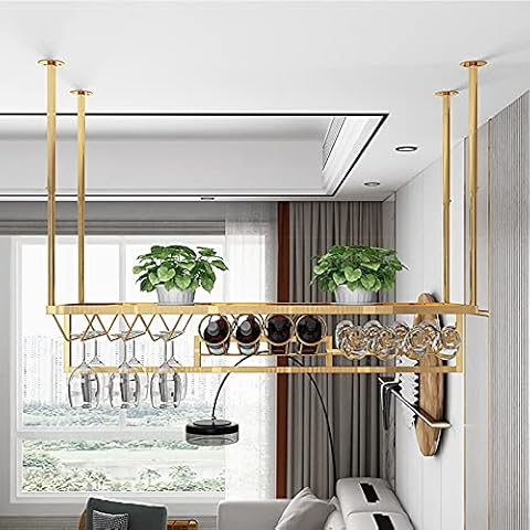 WJPFS Wine Racks, Ceiling-Type Wine Holder, Adjustable Metal Ceiling Wine Glass Rack Bottle Holder, Restaurant Or Bar Tableware Bottle Storage, Gold (Size : 80 * 35cm) Cover