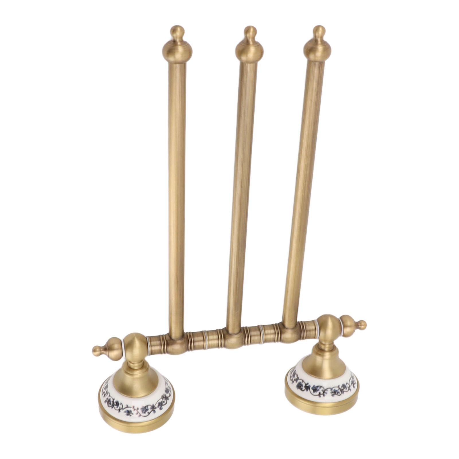 Hyuduo Toallero Giratorio de Latón Antiguo con Cuatro Varillas Giratorias, Colgador de Toallas Montado en la Pared, Construcción de Latón para Toallas de Mano de Baño, Uso en Baños (Tres Varillas)