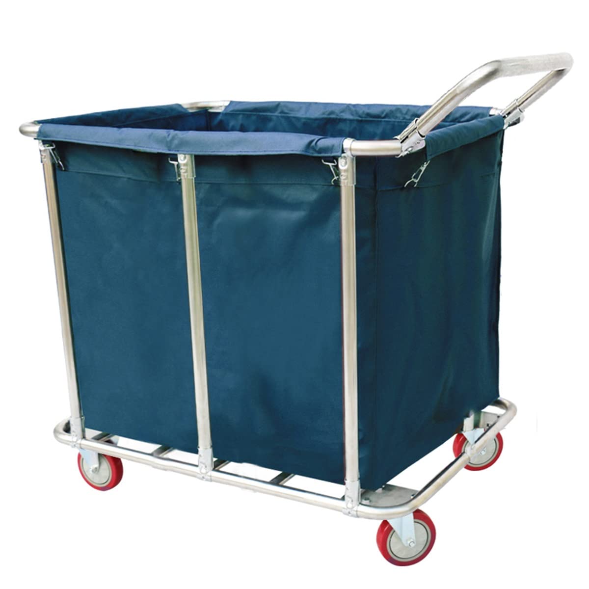 JYBNBBE Stainless Steel Heavy Duty Laundry Trolley with Wheels for Home Hotel Commercial Laundry Sorter Hamper with Removable Bags and Handle,Blue-A