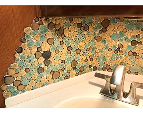 Blujellyfish Pebble Porcelain Tile Fambe Turquoise Green Beige Shower Floor Pool Alley Tiles Mosaic Tstgpt005 (5 Square Feet) #TOP7