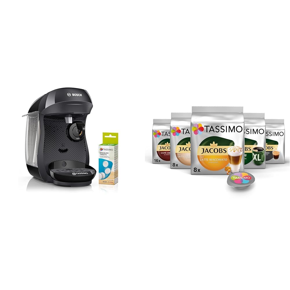 Bosch Tassimo happy friendly Kapselmaschine TAS102EA mit Tassimo Kapseln Probierbox, Vielfaltspaket, 64 Pads