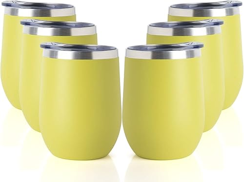 Miniatura 1 de Paquete de 6 vasos de vino de acero inoxidable de 12 onzas con tapa, vaso de vino de doble pared aislado al vacío, vaso de viaje para café, vino,