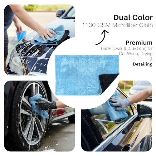 Image of Storite Microfiber Cloth for Car Cleaning - 1100 GSM Ultra Soft & Super Absorbent Car Drying Towel | Lint-Free & Scratch-Free Automotive Cleaning Cloth for Car Wash & Detailing | Blue /Grey (80x50CM)