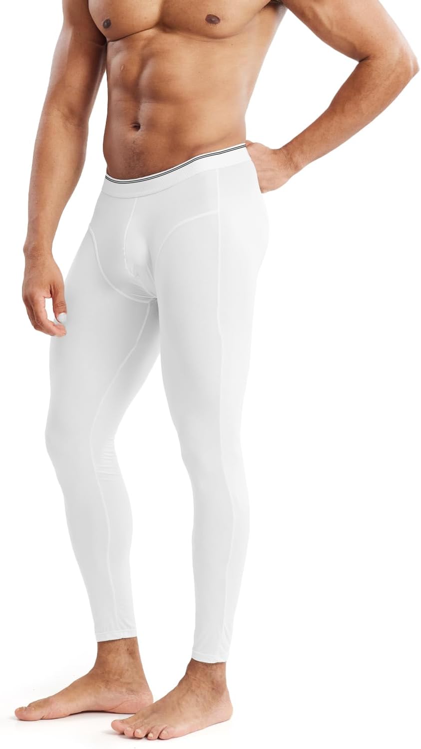 MIZOK Men’s See Through Mesh Compression Pants Ice Silk Yoga Slim Leggings Tights White XL - Image 5