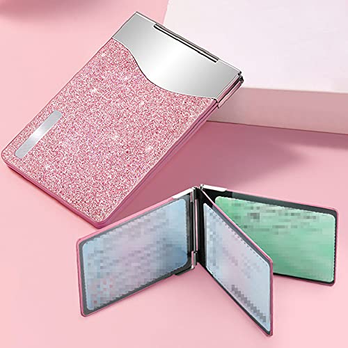 Porte Papier Voiture 4 Volets Pochette Carte Grise Ultra-Mince en Acier Inoxydable Housse Range Carte Grise Pailletée pour Permis de Conduire, Carte D'identité, Assurance, Cartes, pour Homme Femme