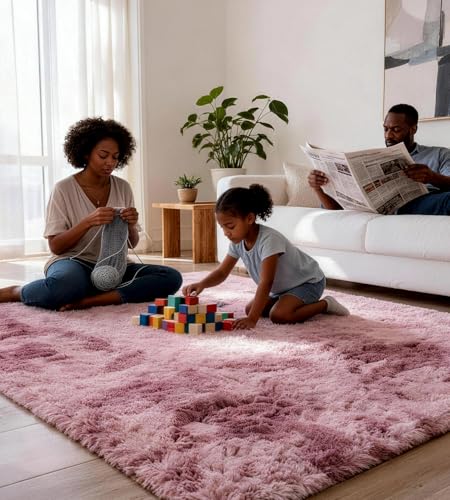 MARATIP Teppich Kinderzimmer 80x150 cm Rosa Wohnzimmerteppich Schlafzimmer Anti-Rutsch Waschbarer Badteppich Hochflorteppich
