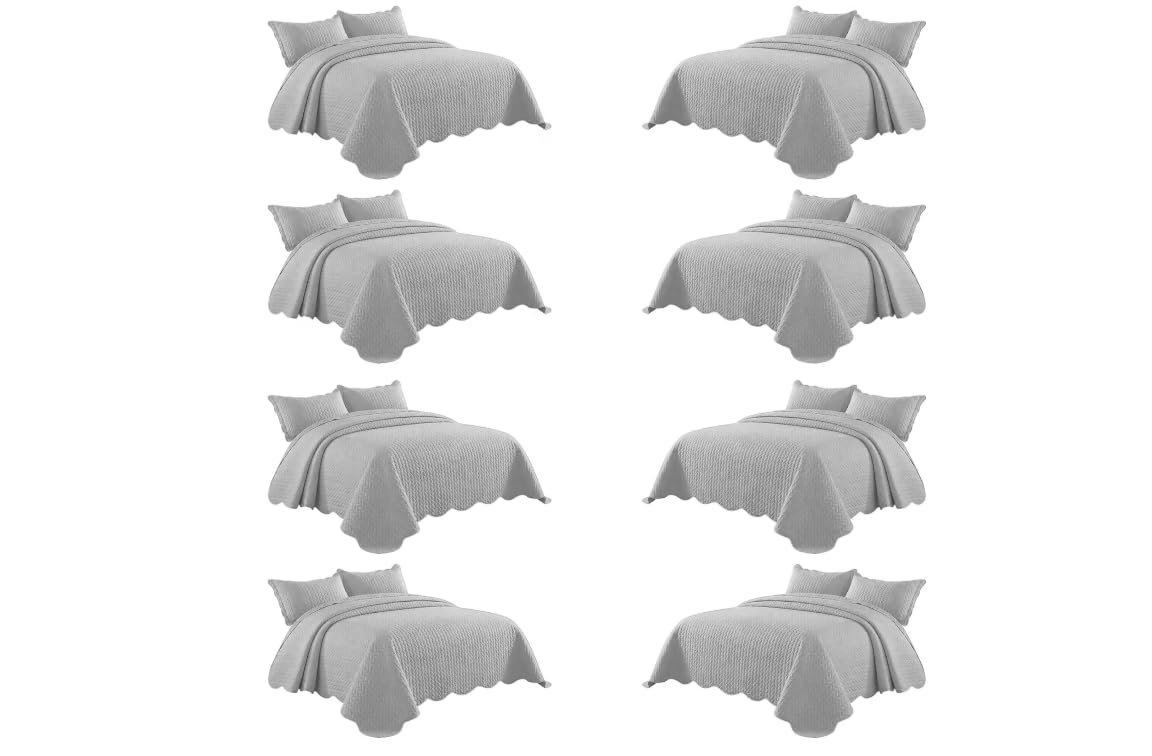 IR Imperial Rooms California King Quilt Bedspread Silver Leaf 8-Pack