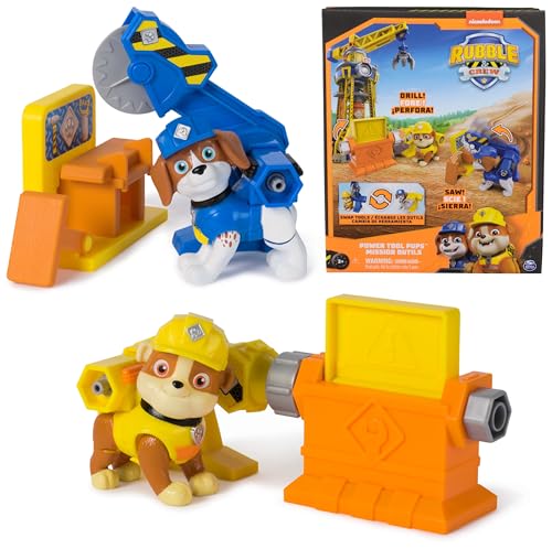 Rubble & Crew, Power Tool Pups, Rubble & Wheeler Toy Figures with 2 Construction Tools & 2 Building Accessories, Kids Toys for Boys & Girls Ages 3+