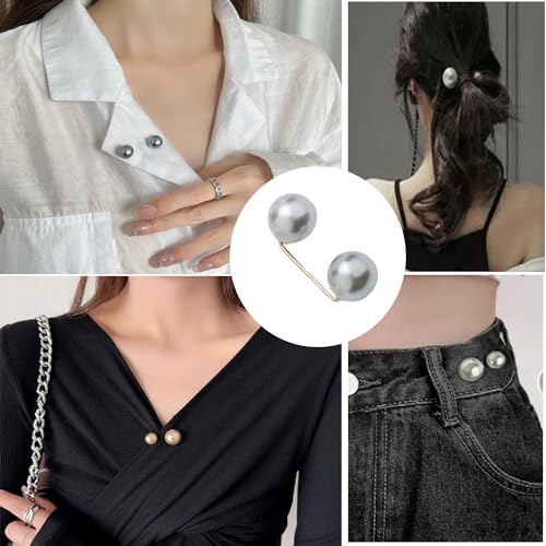 Image of 12 Pack Brooch Pins Artificial Pearl Safety Pins Anti-exposure Neckline Sweater Shawl Clips with Double End Decorative Pearls Cardigan Collar Holder for Women Wedding Dress Blouse V-line Tops