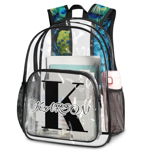 Personalized Small Clear Backpack Stadium Approved Heavy Duty PVC Plastic Custom Peacock Transparent Backpacks See Through Bag with Name, Peacock