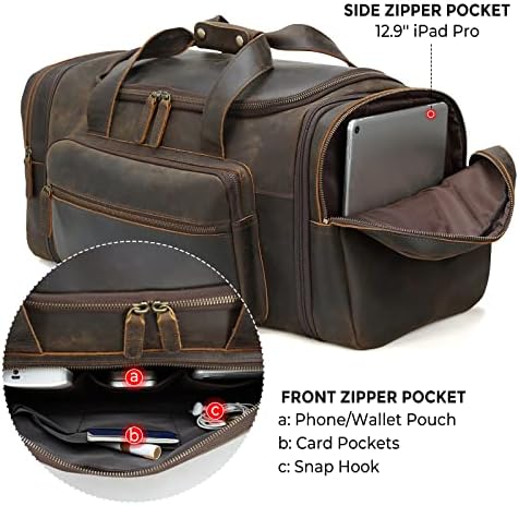 Polare 23'' Expandable to 28'' Full Grain Cowhide Leather Gym Duffle Weekender Overnight Travel Duffel Bag For Men 9 Polare 23'' Expandable to 28'' Full Grain Cowhide Leather Gym Duffle Weekender Overnight Travel Duffel Bag For Men