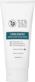 Exfoliating Face Wash Glycolic Acid 2% Salicylic Acid 2% - Medicated Unblemish Cleanser AHA BHA Acne Wash, with calming gr...