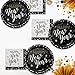 New Years Shimmer 2026 Disposable Tableware Set – 9″ Dinner Plates, 7″ Dessert Plates, Lunch Napkins, & Cocktail Napkins – Black, Silver, & Gold New Year Party Supplies