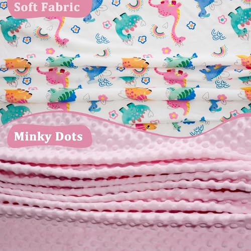 Image of Soft Plush Baby Blankets for Girls with Print Dinosaur Pattern and Soothing Raised Dots, Double Layer Bed Throws for Baby Infant Toddler Nursery Crib,30x40 Inches (Pink)