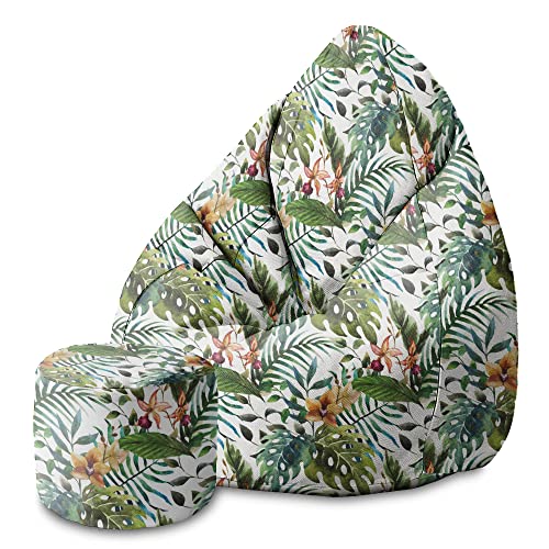 DreamRoots Bean Bag 80x80x120cm - Sitzsack mit Lehne und Hocker und Bezug - Sitzkissen Boden Erwachsene mit Füllung M