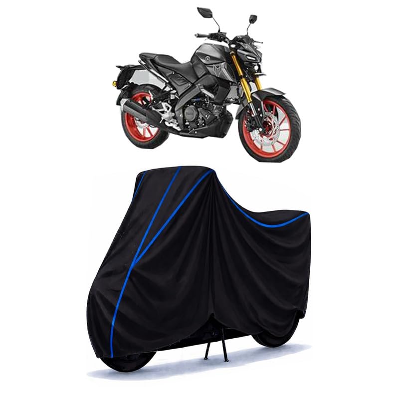 Image of MT 25 Bike Cover Water Resistant Universal Motorcycle Rain | Heavy Duty UV Protection, Dust, Scratch Indoor Outdoor All Weather with Black Blue Piping Elastic
