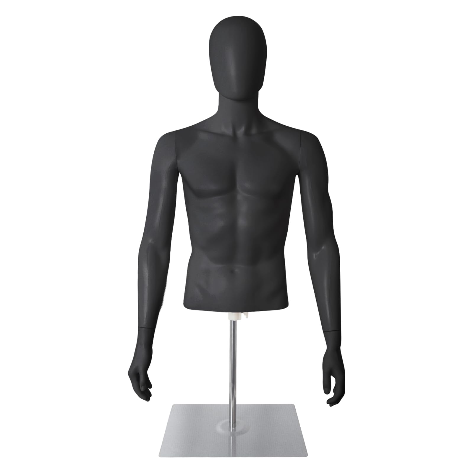 SHAREWIN Male Mannequin with Metal Stand Adjustable Plastic Half Body Display Mannequin Head, for Retail Clothing Shops (Black)
