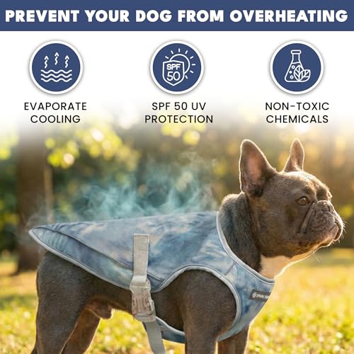 Image of Spark Paws Dog Cooling Vest - SPF 50 UV Sun Protection - Summer Heat Relief Gear for Dogs, Lightweight, Evaporative Cooling - Dog Anxiety Relief Vest During Hot Days - Ice Blue, Small