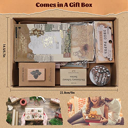 390Pcs Vintage Scrapbook Paper Stickers For Scrapbooking Journaling Supplies Kit With Retro Aesthetic Decorative Craft Papers, Scrapbook Tape, Plant Seal Brown A5 Notebook For Diy Bullet Junk Journal #TOP2