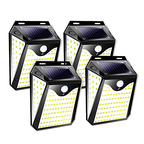 ERAY Lampe Solaire Extérieure 121 LEDs avec Détecteur de Mouvement, Grand Angle d'éclairage 270 °/ IP65 Étanche/ 500 Lumens, Idéal pour Jardin, Garage, Allée - 4 Pièces
