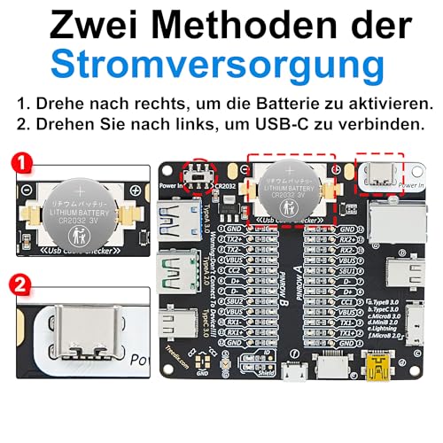 USB-Kabeltester mit LEDs für Typ-C, Typ A/B, Micro, Mini, Lightning