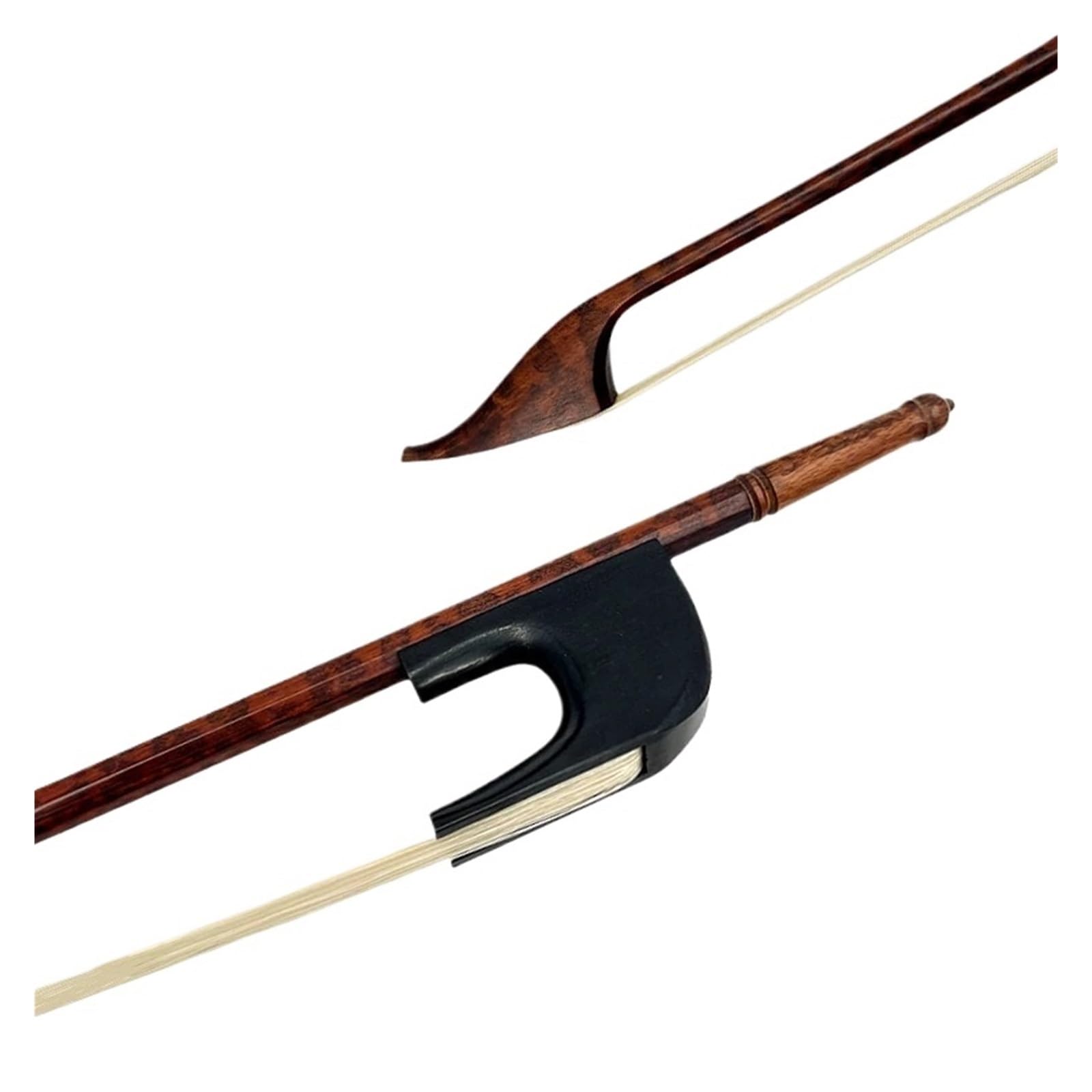 Barock-Kontrabass im deutschen Stil, 3/4-Bogen, Schlangenholz-Buchstabenholz-Bassbogen, weißer Rosshaar-Schachtelhalm, Bassteil-Zubehör(Snakewood 1)